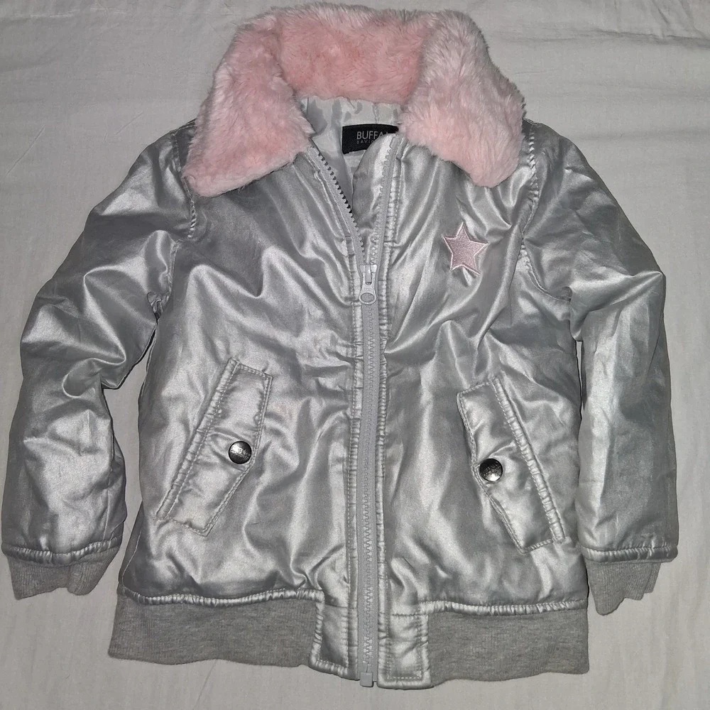 Buffalo‎ David Bitton Kids Silver Star Faux Fur Collar Bomber Jacket Size 3T